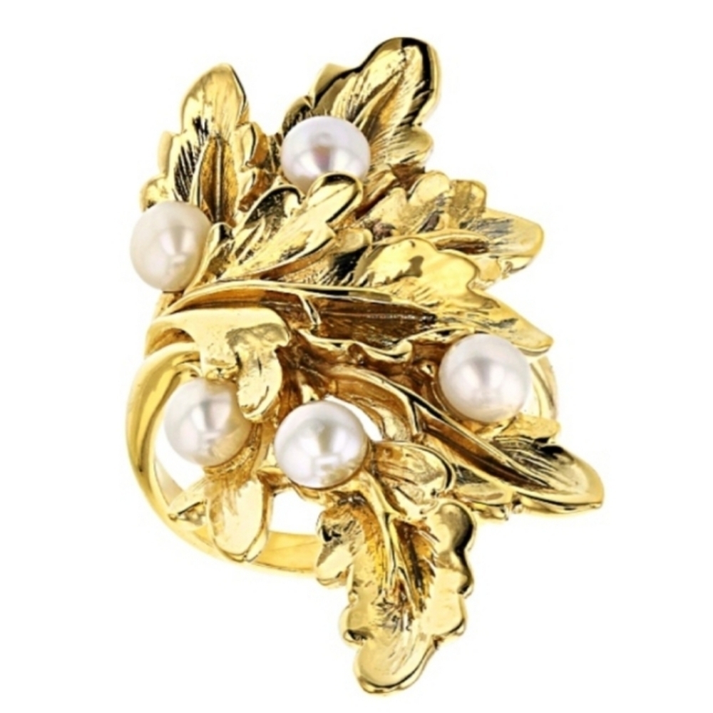 18K YELLOW GOLD CULTURED FRESHWATER PEARL RING - Picture 2 of 8